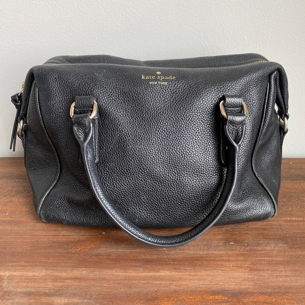 Kate Spade New York Black Pebbled Leather Satchel Bag Gold Hardware